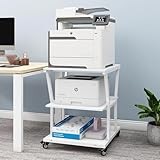 PUNCIA 3段 プリンター台 幅60cm 奥行60cm 高75cm ワゴン キャスター付き プリンターラック 収納棚 大型 コピー機 置き 台 高さ調節中棚 木製ラック 取り付け簡単 160kg高耐荷重 オフィス/ホーム用