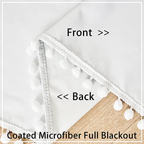 Image of Treatmentex White Blackout Curtains for Living Room Bedroom 84inch Long Pom Pom Curtain Panels for Windows Thermal Insulated Curtains for Kids Nursery Room Rod Pocket 52 inch W x 2pcs