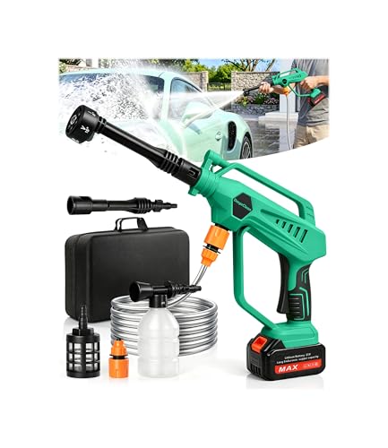 DeeprClean Cordless Car Washer with 6-in-1 Nozzle Portable Vehicle Cleaning Tool with Brushless Motor |3 Adjustable Levels & Battery Display | Lightweight Spray Tool for Car Patio Outdoor Use-Green