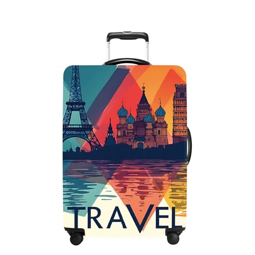 Luggage Cover Washable Suitcase Protector Anti-Scratch,Stretchable Fit for 20-34Inch Luggage Durable Travel Bag Cover with Zipper Closure (Travel-1, XL(fits 32-34Inch suitcase))