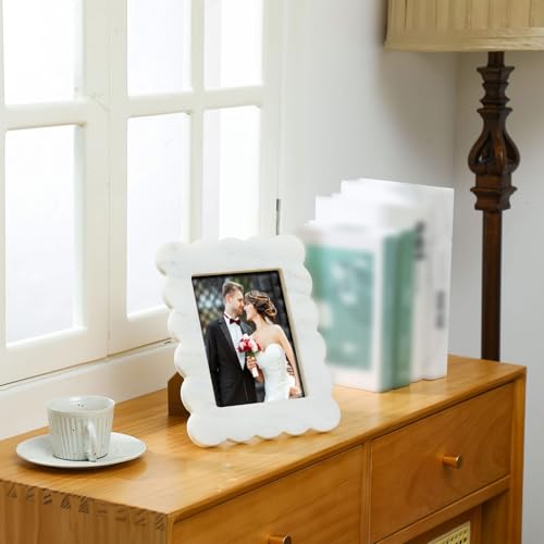 Yalikop CU-YALIKOP-2239311 Scalloped Marble Frame Marble Picture Frame Display Photos Frame Tabletop Display White Frame Home Picture Frame thumb #3