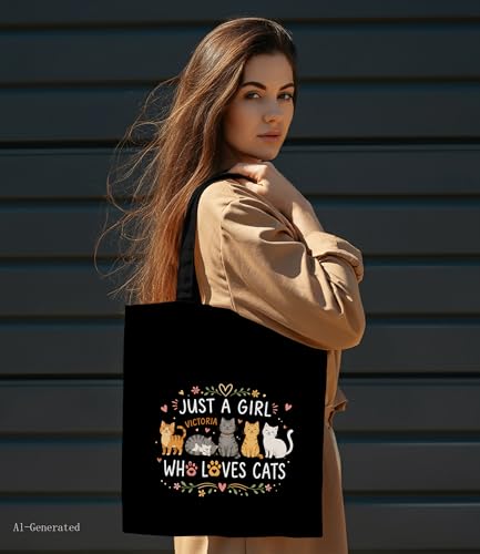 Image of Cute Cat Canvas Tote Bag for Women, Aesthetic Reusable Shoulder Bag for Shopping Travel Work