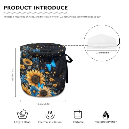 Image of Xoenoiee Blue Butterfly Sunflower Pattern Tea Cozy Tea Pot Cover Insulation Tea Cosy Teapot Dust Cover Teapot Warmer for Home Kitchen Teapot Covers