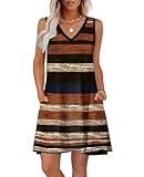 WIHOLL Boho Dresses for Women 2025 Summer Dresses Loose V Neck Swing T Shirt Dress Sundresses with Pockets Floral Striped S