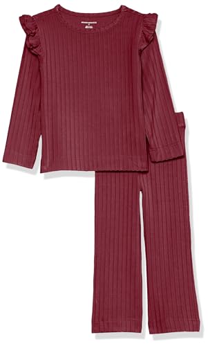 Amazon Essentials Girls' Wide-Rib Outfit Set, Pack of 2, Dark Red,...