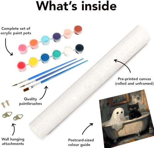 Image of Clendo Halloween Paint by Numbers Kit for Adults, Ghost Oil Painting by Numbers with Brushes, Black Cat Art and Crafts Canvas Kit for Beginner Home Decor 16x20 inch / 40x50 cm