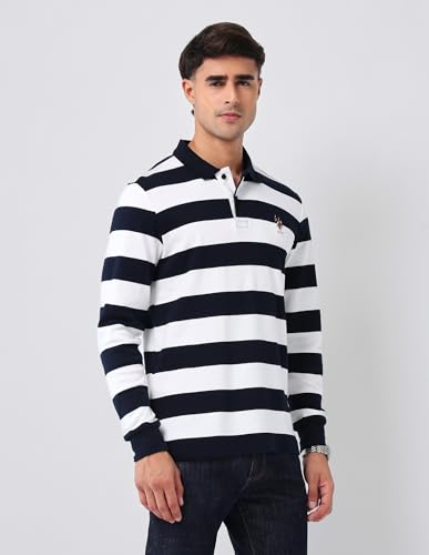 Image of U.S.Polo Association Men's Horizontal Striped Regular Fit Polo Shirt (USTSH3206 White XL)