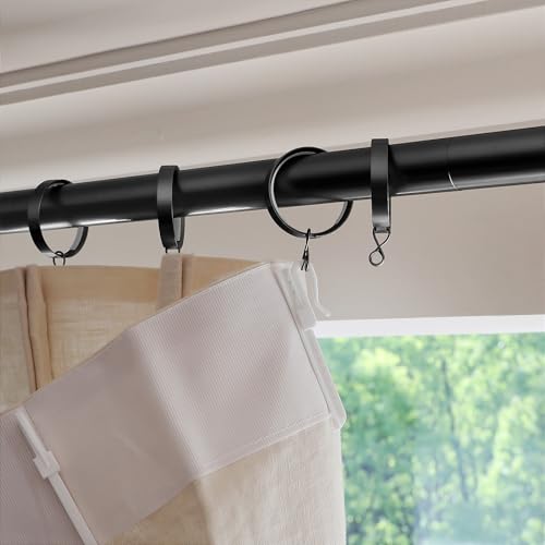 Image of TWOPAGES Adjustable Curtain Rods for Windows 32 to 76 Inch, Wall Mounted Heavy Duty 1 Inch Black Curtain Rod with Rings, Carbon Steel Curtain Rod Set
