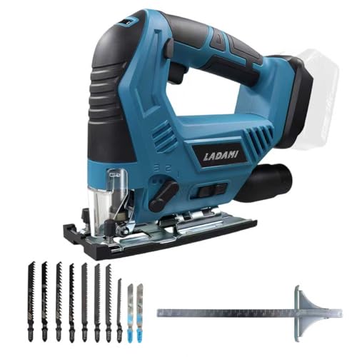 Sierra de calar inalámbrica compatible con las baterías Makita de 18 V, cortes de bisel de hasta 45°, sierra de calar con movimiento péndulo de 4 pasos para madera, PVC y metal