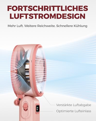 Diveblues - Handventilator Akku Aufladbar - 100 Stunfen Mini Ventilator Leistungsstarker Luftstrom mit Turbo-Technologie, 4 in 1 Tragbarer Ventilator 180° Faltbarer Bis zu 12 Stunden Kühlung 3