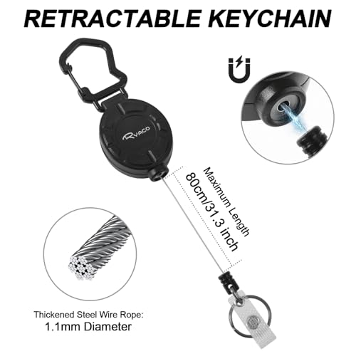 RYACO 2 Pack Heavy Duty Retractable Keychain, Up to 35 oz, Ultra Magnetic Metal Badge Reel Holder with 31.5” Steel Cord - Image 4