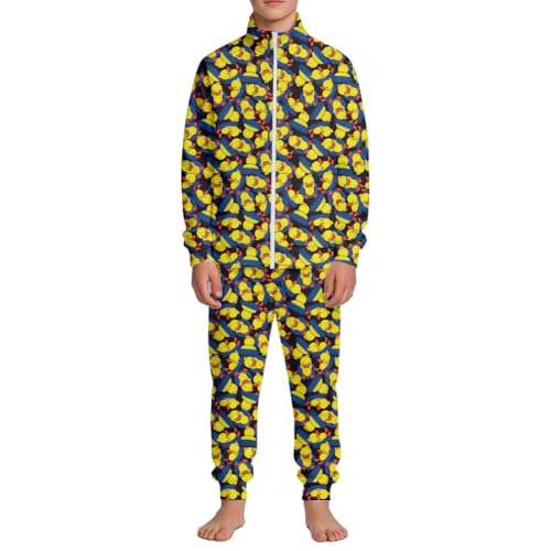 Image of Kids Two-Piece Classic Zippered Sports Jacket Set Sweatpants Jogging Teenager Sportswear Set