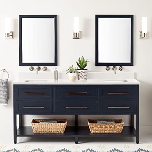 Signature Hardware 953331-72-RUMB-0 Robertson 72" Freestanding Mahogany Double Basin Vanity Set with Cabinet, Vanity Top, and Rectangular Undermount Sinks - No Faucet Holes - Midnight Navy/Arctic