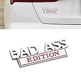 GKmow 1 PC Car Modification Label, 3D Fender Badge Decal Car Sticker, Bad Ass Car Fender Bumper Sticker Body Sticker Fit for SUV, Truck, Laptop (Silver & Red)