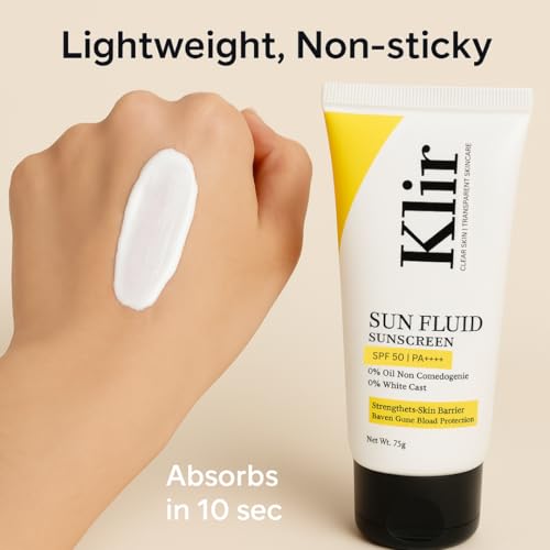 Image of Klir SunFluid SPF 50 PA++++ Sunscreen with 1% Hyaluronic Acid | Moisturize, Hydrate, Barrier Repair & Sun protection (83gm)