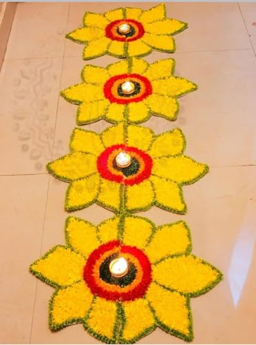 Image of Artificial Flower Wedding Haldi Platter Decoration Petal Rangoli Mat Traditional for Wedding, Haldi, Mehndi, Sankranti Home Decor, 12 inches (Yellow, Pack of 8)