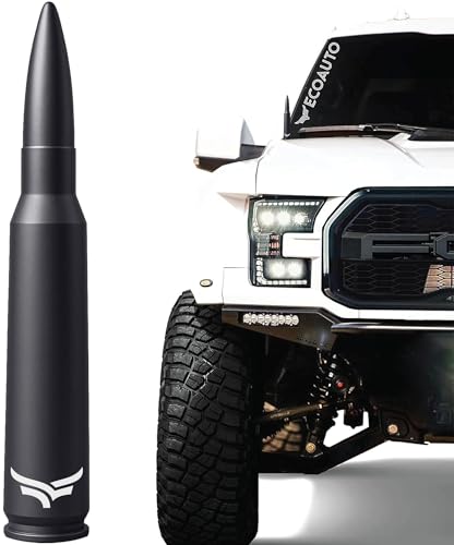 EcoAuto 50 Cal Bullet Antenna for Ford F150 F250 F350 & Dodge Ram & Ford Raptor Bronco - Instantly Upgrade Your Truck Look with F150 Antenna - Anti-Theft Antenna Topper - Matte Black Bullet Antenna