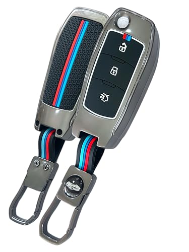 Image of Premium Metal Car Key Case Cover Compatible for Ford Endeavour | Figo | Aspire | Freestyle 3 Button Flip Key (FORD-3-Black)