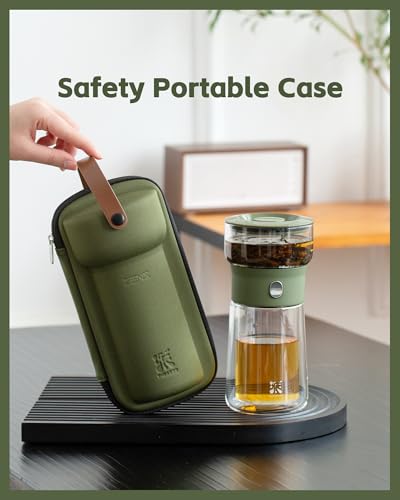 Image of ZENS Modern Glass Infuser Teapot, Smart One Touch Tea Maker for Loose Tea Diffusers with Insulated Mug and Portable Case, Enchanted Teapot Alternatives for Tea Lover Gifts