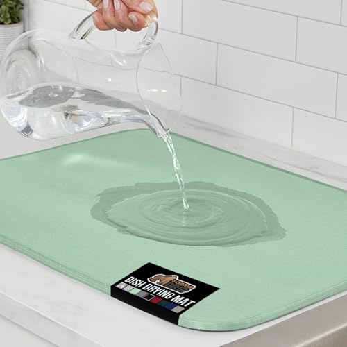 GORILLA GRIP Ultra Water Absorbent Microfiber Dish Drying Mat, 18x24, Quick Dry Thick Mesh, Slip Resistant Pad for Sink Dishes or Under Rack, Kitchen Counter Accessories, Machine Wash Mats, Mint
