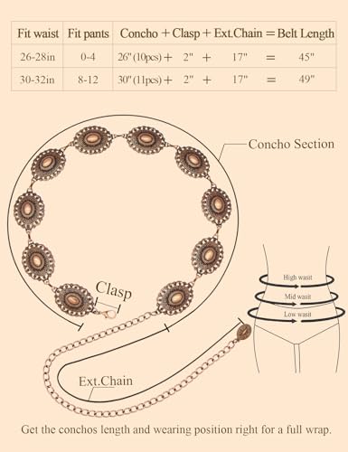 Image of TOPACC Western Metal Concho Belt for Women Cowgirl Chain Belts for Dresses Jeans Country Concert Outfit