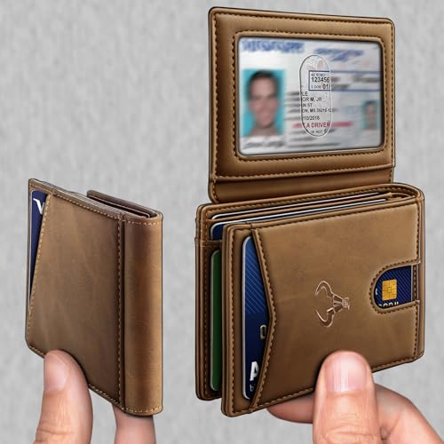 Men Wallet,Slim Leather Wallet Front Pocket Card Holder Gift For Men 11 Slots RFID Blocking