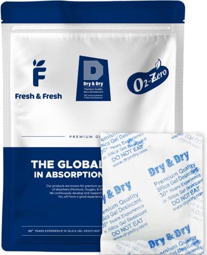Dry & Dry 50 Gram [20 Packets] Premium Pure & Safe Silica Gel Packets Desiccant Packs - Rechargeable Fabric Silica Packets, Moisture Absorbers, Silica Gel
