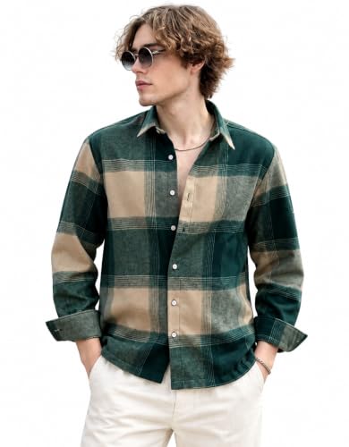 Image of Men's Green & Brown Checked Boxy Fit Casual Shirt