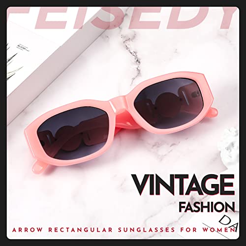 Image of FEISEDY Retro Trendy Rectangle Sunglasses Women Men Narrow Shades B2322 | |Vintage Shades |UV400 Protection |Blocks Glare |Women & Men |Comes With A Storage Case