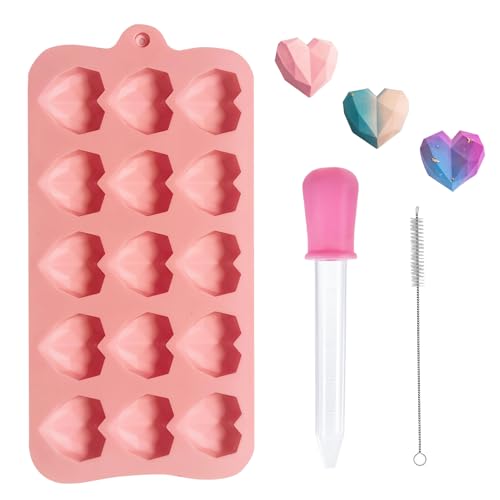 DHWEKU Moule en Silicone en Forme de Cœur, Moule à Chocolat Réutilisables avec 15 Cavité Mini Moule en Silicone Antiadhésif avec Compte-Gouttes pour...