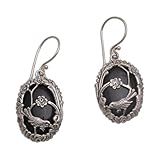 NOVICA Onyx .925 Sterling Silver Dangle Bird and Flower Earrings 'Curious Bird'