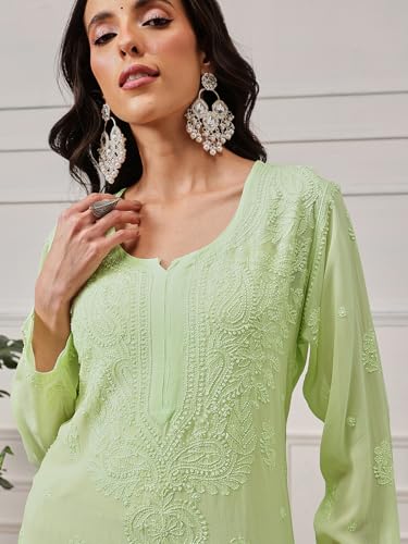 Image of Ada Hand Embroidered Lucknowi Chikankari Viscose Georgette Kurta Kurti for Women A411185
