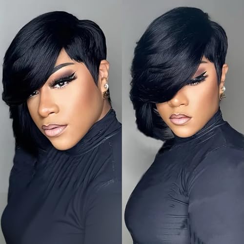PurpleSexy 10A Side Part Pixie Cut Wigs for Black Women
