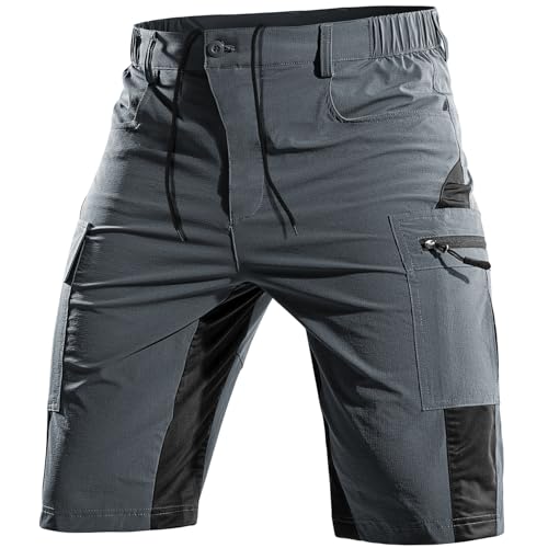 Cycorld MTB - Pantaloncini Corti da Uomo, Traspiranti, per Mountain Bike, Stile Chino, ad Asciugatura Rapida, Adatti per Il Ciclismo (Grigio, L)
