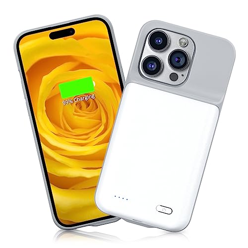 Gladgogo iPhone 14 Pro Battery Case, 7000mAh Protective Portable iPhone 14 Pro Charging Case, Rechargeable Extended iPhone 14 Pro Charger Case, Smart Battery Charger Case, 6.1 inch, White