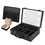 ZVMTTOY Large Makeup Train Case with Mirror and Light & Jewelry Box, Professional Makeup Travel Case
