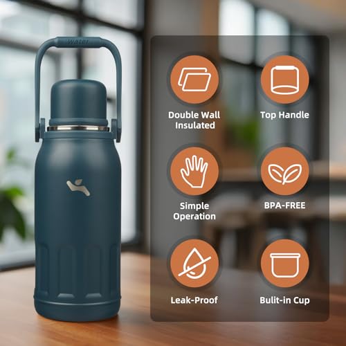 Image of Konokyo 40oz Thermos for Cold Drinks, Insulated Water Bottle, Navy Blue