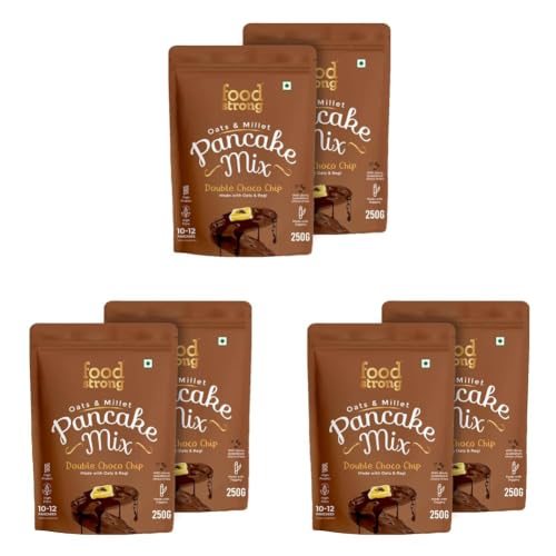 Image of Foodstrong Oats and Millets Double Choco Chip Pancake Mix, High Protein & Fibre, No Maida, No Refined Sugar - Made With Jaggery, Eggless Instant Breakfast Mix 250G (Pack Of 6)