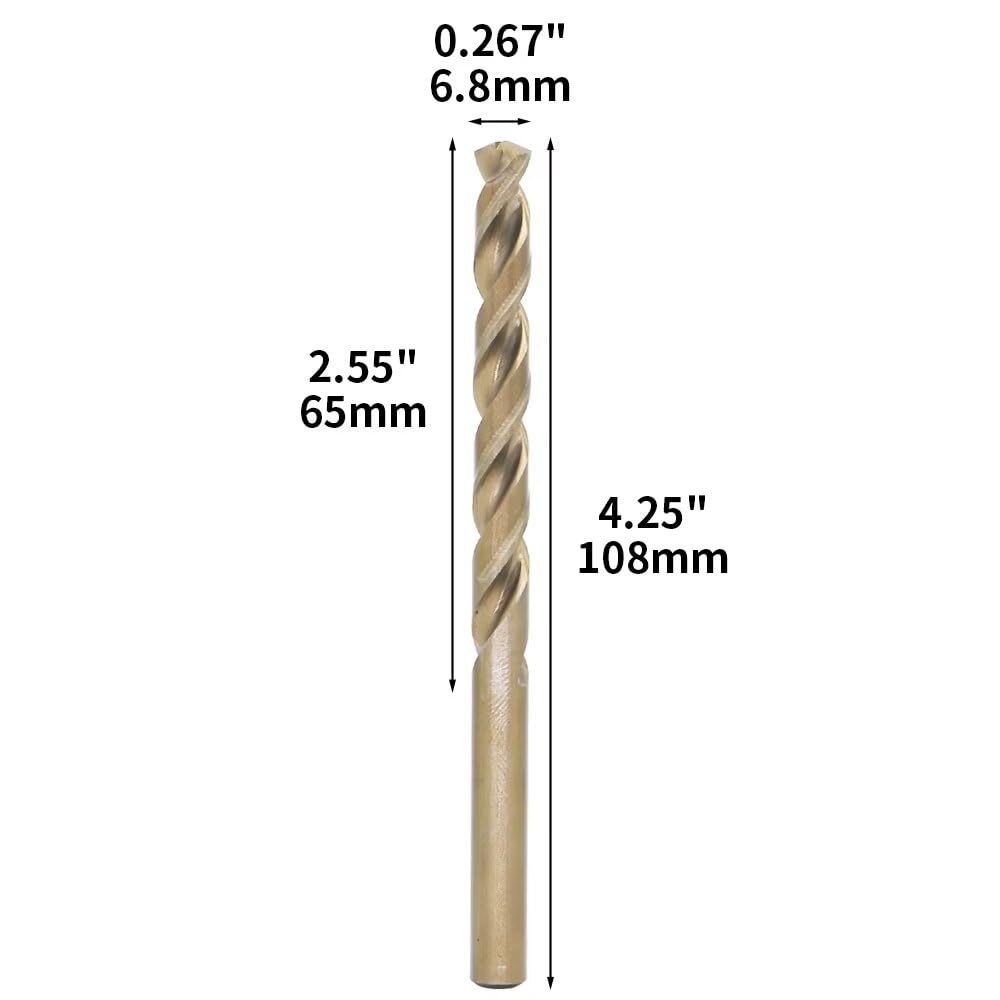 Lot de 10 forets en cobalt M35, 6,8 mm, pour métaux durs comme l'acier inoxydable, la fonte | Résistance exceptionnelle à la chaleur | Métrique 5% cobalt M35 Grade HSS-CO | Tige droite de qualité