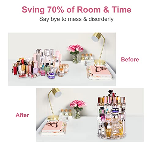 V-Hanver Makeup Organizer Combo - 360° Rotating Makeup Organizer With 7 Adjustable Layers Acrylic Skincare Organizer Large Cosmetic Display Case Clear Perfume Organizer With Makeup Lipstick Holder #TOP6