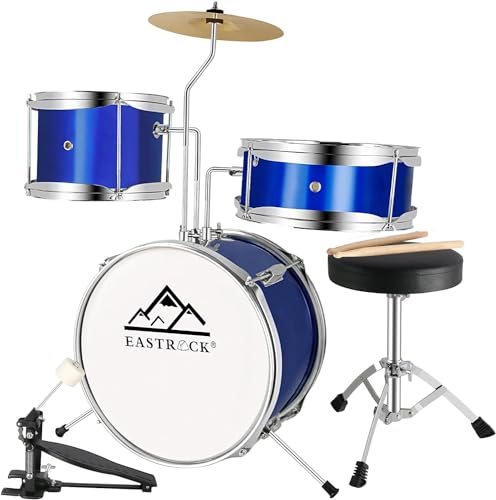 EASTROCK Drum Set 13 Inch 3 Piece with Adjustable Throne, Cymbal Pedal and Drumsticks (Dark Blue)