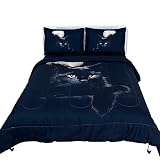 AITAZZ Black Cat Comforter Set,3D Cartoon Cat Comforter Twin,Animals Print Bedding Set for Kids Girl