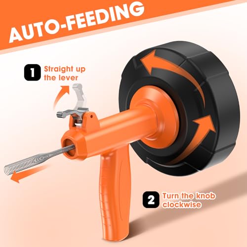 Drain Snake, Drain Auger with Drill Attachment, 25 Feet Plumbing Snake Auto Feed Flexible Hair Drain Clog Remover for Kitchen, Bathrom and Shower Sink with Gloves by BACEYIOU - Image 3