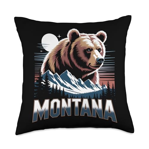 Montana Grizzly Bear Wilderness Adventure Wildlife Design Throw Pillow