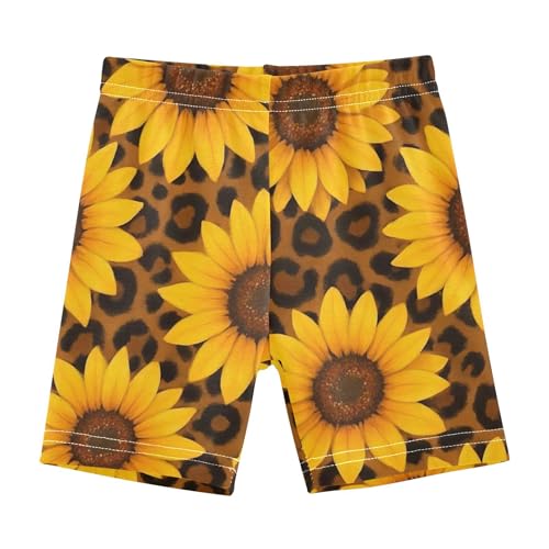 Joisal Yellow Sunflowers Brown Black Leopard Girls Biker Shorts Toddler Cotton Under Shorts for Dresses 4t Children