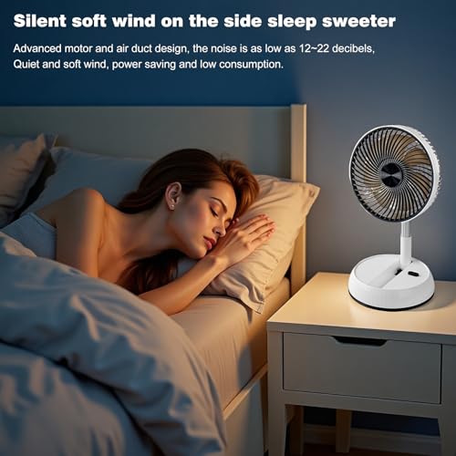 Foldable Rechargeable Oscillating Fan 8" 7200mAh Battery Operated Small Fan Remote, Quiet Table Standing Pedestal Fans for Bedroom Office Camping Travel (White body and black front grille) - Image 5