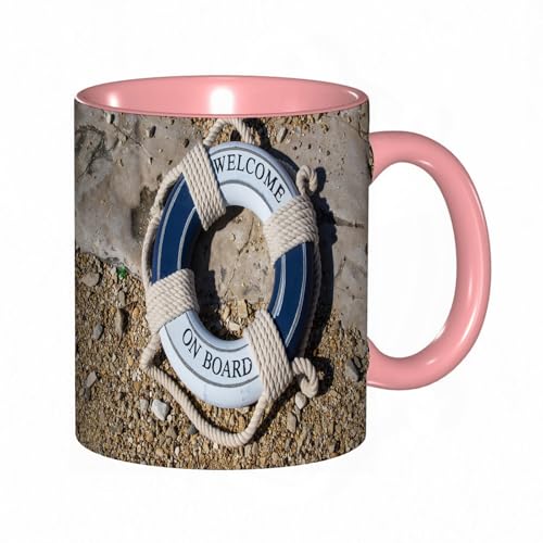 EKLMPS Tazza grande per caffè e tè a colazione - idee regalo per uomo e donna - in porcellana, 330 ml (11oz),cintura di sicurezza blu sulla pietra