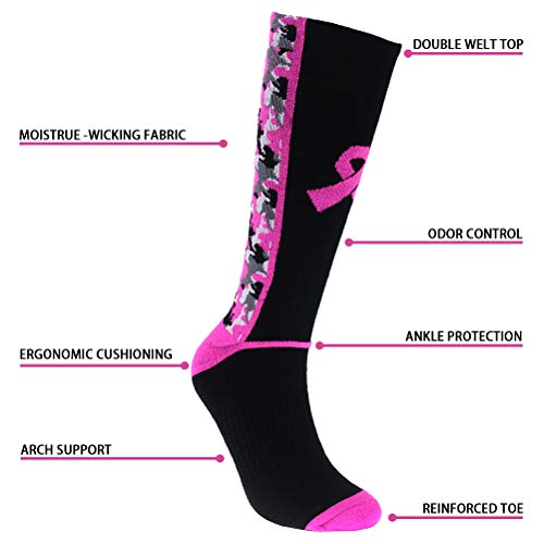 2 or 24 Pairs Breast Cancer Awareness Socks With Pink Ribbon Accessories，Thick Camouflage Pink Ribbon Socks for Events3
