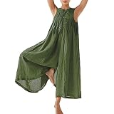 Generisch Damen-Overall Baumwoll-Leinen fließend Übergröße Umstandsmode schlicht kurzärmlig weites Bein Hosenanzug für stilvolle Eleganz (Army Green, XXL)