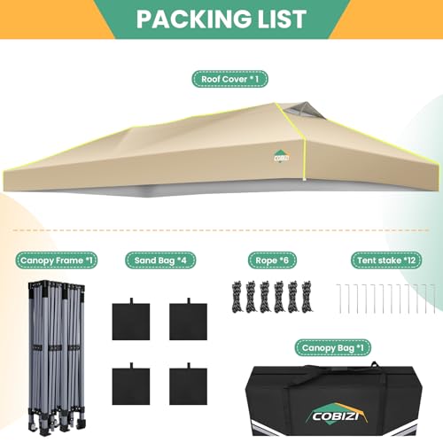 Image of COBIZI 10x20 Pop Up Canopy Tent, Outdoor Party Tent Without Sidewall One Push Setup Glow, 3 Adjustable Height Air Vent Waterproof UPF50+, Bag, 4 Sandbag, 6 Stake, 12 Rope for Beach, Commercial